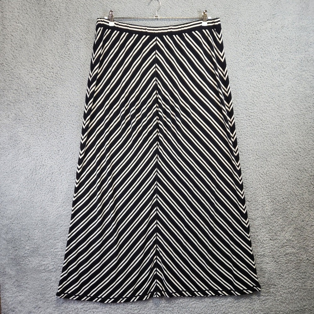 Max Studio Woman 2X Maxi Skirt Black White Striped Pull On Linen Blend